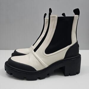 Tory Burch Chelsea Ankle Boot Womens 9.5 Ivory Leather Black Lug Sole Platform